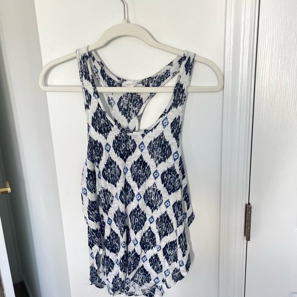 Blue and White Patterned Women's Tank Top